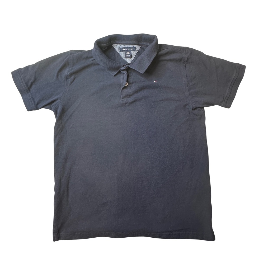 Tommy Hilfiger Polo Shirt Kids L (14/16) Navy Blue S/S Pique Flag Logo 38215โ